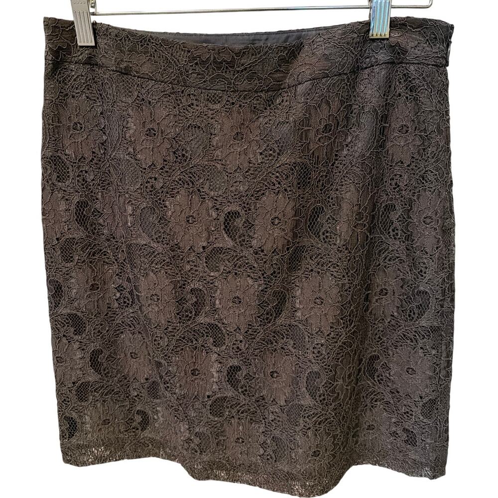 Loft Gray Lace Pencil Skirt Women's Size 2 Office Siren Academia Romantic Classy